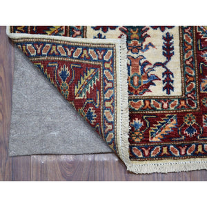 2'x2'10" Tribal Design Super Kazak Hand Knotted Ivory Pure Wool Oriental Mat Rug FWR408624