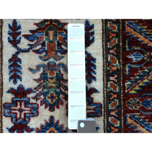 2'1"x2'10" Hand Knotted Tribal Design Super Kazak Soft Afghan Wool Ivory With Pop Of Color Oriental Mat Rug FWR408768