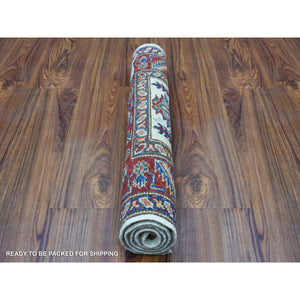2'1"x2'10" Hand Knotted Tribal Design Super Kazak Soft Afghan Wool Ivory With Pop Of Color Oriental Mat Rug FWR408768
