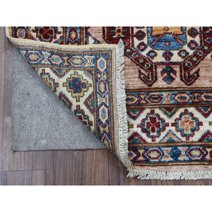 2'7"x9'8" Super Kazak With Tribal Medallions Design Light Brown Pure Wool Hand Knotted Oriental Runner Rug FWR409038