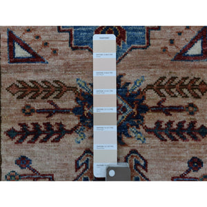 2'7"x9'8" Super Kazak With Tribal Medallions Design Light Brown Pure Wool Hand Knotted Oriental Runner Rug FWR409038