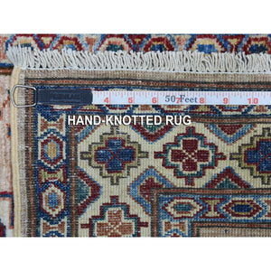 2'7"x9'8" Super Kazak With Tribal Medallions Design Light Brown Pure Wool Hand Knotted Oriental Runner Rug FWR409038