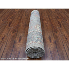 Load image into Gallery viewer, 3&#39;2&quot;x10&#39; Angora Oushak With Geometric Design Hand Knotted Gray Soft Organic Wool Oriental Runner Rug FWR409884