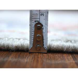 3'2"x10' Angora Oushak With Geometric Design Hand Knotted Gray Soft Organic Wool Oriental Runner Rug FWR409884