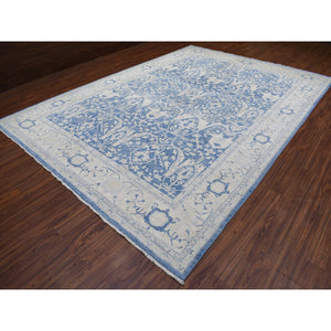 9'8"x13'5" Denim Blue, Soft Wool Hand Knotted White Wash Peshawar, Natural Dyes Densely Woven, Oriental Rug FWR409944