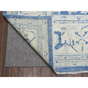 9'8"x13'5" Denim Blue, Soft Wool Hand Knotted White Wash Peshawar, Natural Dyes Densely Woven, Oriental Rug FWR409944