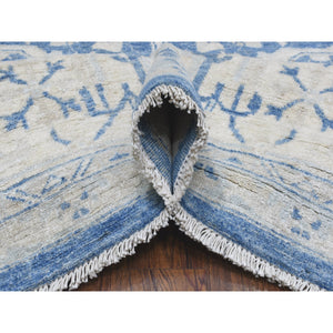 9'8"x13'5" Denim Blue, Soft Wool Hand Knotted White Wash Peshawar, Natural Dyes Densely Woven, Oriental Rug FWR409944