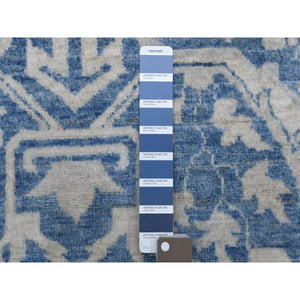 9'8"x13'5" Denim Blue, Soft Wool Hand Knotted White Wash Peshawar, Natural Dyes Densely Woven, Oriental Rug FWR409944