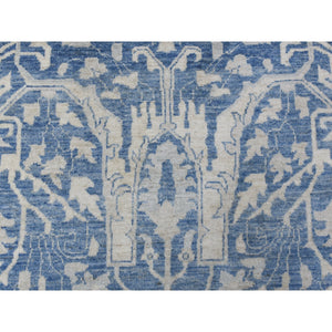 9'8"x13'5" Denim Blue, Soft Wool Hand Knotted White Wash Peshawar, Natural Dyes Densely Woven, Oriental Rug FWR409944