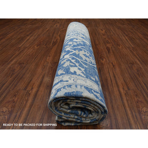 9'8"x13'5" Denim Blue, Soft Wool Hand Knotted White Wash Peshawar, Natural Dyes Densely Woven, Oriental Rug FWR409944