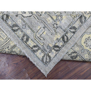 8'x9'9" Light Gray Angora Oushak With Tribal Design Extra Soft Wool Hand Knotted Oriental Rug FWR410850