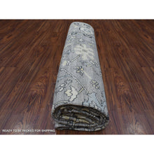 Load image into Gallery viewer, 8&#39;x9&#39;9&quot; Light Gray Angora Oushak With Tribal Design Extra Soft Wool Hand Knotted Oriental Rug FWR410850