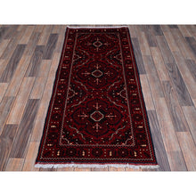 Load image into Gallery viewer, 2&#39;4&#39;x5&#39;2&quot; Ruby Red, Afghan Khamyab With Tribal Design, Hand Knotted, Soft And Shiny Wool, Natural Dyes, Short Runner, Oriental Rug FWR4104