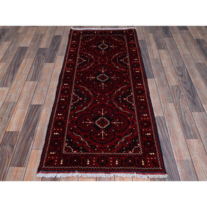 2'4'x5'2" Ruby Red, Afghan Khamyab With Tribal Design, Hand Knotted, Soft And Shiny Wool, Natural Dyes, Short Runner, Oriental Rug FWR4104