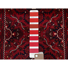 Load image into Gallery viewer, 2&#39;4&#39;x5&#39;2&quot; Ruby Red, Afghan Khamyab With Tribal Design, Hand Knotted, Soft And Shiny Wool, Natural Dyes, Short Runner, Oriental Rug FWR4104