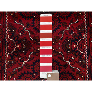 2'4'x5'2" Ruby Red, Afghan Khamyab With Tribal Design, Hand Knotted, Soft And Shiny Wool, Natural Dyes, Short Runner, Oriental Rug FWR4104