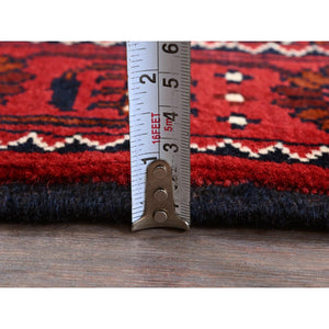 2'4'x5'2" Ruby Red, Afghan Khamyab With Tribal Design, Hand Knotted, Soft And Shiny Wool, Natural Dyes, Short Runner, Oriental Rug FWR4104