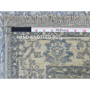 2'6"x9'9" Hand Knotted Gray Afghan Peshawar With All Over Heriz Design Extra Soft Wool Oriental Runner Rug FWR411576