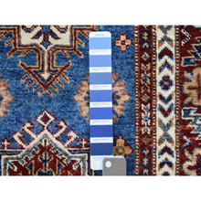 Load image into Gallery viewer, 2&#39;10&quot;x37&#39;2&quot; Super Kazak With Tribal Medallions Design Hand Knotted Soft Organic Wool Faded Blue Oriental Xl Runner Rug FWR411600