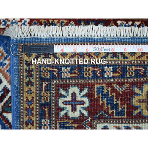 2'10"x37'2" Super Kazak With Tribal Medallions Design Hand Knotted Soft Organic Wool Faded Blue Oriental Xl Runner Rug FWR411600