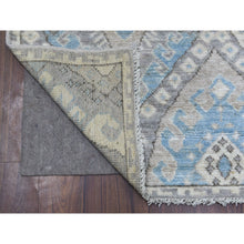 Load image into Gallery viewer, 4&#39;x11&#39;7&quot; Gray With Pop Of Blue Anatolian Village Inspired Geometric Design Hand Knotted Organic Wool Oriental Wide Runner Rug FWR411624