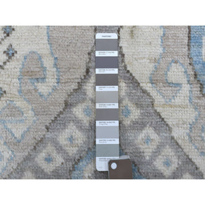 4'x11'7" Gray With Pop Of Blue Anatolian Village Inspired Geometric Design Hand Knotted Organic Wool Oriental Wide Runner Rug FWR411624