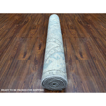 Load image into Gallery viewer, 4&#39;x11&#39;7&quot; Gray With Pop Of Blue Anatolian Village Inspired Geometric Design Hand Knotted Organic Wool Oriental Wide Runner Rug FWR411624