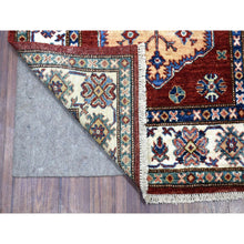 Load image into Gallery viewer, 2&#39;10&quot;x23&#39; Deep Red Super Kazak With Tribal Medallions Hand Knotted Organic Wool Oriental Xl Runner Rug FWR411864