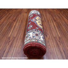 Load image into Gallery viewer, 2&#39;10&quot;x23&#39; Deep Red Super Kazak With Tribal Medallions Hand Knotted Organic Wool Oriental Xl Runner Rug FWR411864