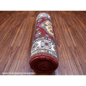 2'10"x23' Deep Red Super Kazak With Tribal Medallions Hand Knotted Organic Wool Oriental Xl Runner Rug FWR411864