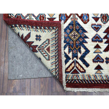 Load image into Gallery viewer, 3&#39;x25&#39;3&quot; Soft, Vibrant Wool Rich Red Hand Knotted Super Kazak With Tribal Flower Design Oriental Extra Long And Wide Runner Rug FWR411870