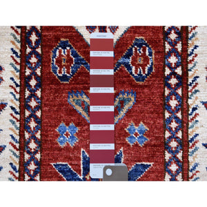 3'x25'3" Soft, Vibrant Wool Rich Red Hand Knotted Super Kazak With Tribal Flower Design Oriental Extra Long And Wide Runner Rug FWR411870