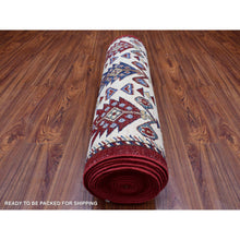 Load image into Gallery viewer, 3&#39;x25&#39;3&quot; Soft, Vibrant Wool Rich Red Hand Knotted Super Kazak With Tribal Flower Design Oriental Extra Long And Wide Runner Rug FWR411870