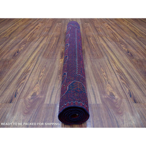 4'2"x6'7" Deep and Saturated Red Hand Knotted Vegetable Dyes Afghan Khamyab Denser Weave with Shiny Wool Oriental Rug FWR411900