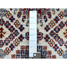 Load image into Gallery viewer, 2&#39;6&quot;x6&#39;9&quot; Hand Knotted Super Kazak With Colorful Geometric Medallions Pure Wool Ivory Oriental Runner Rug FWR411930