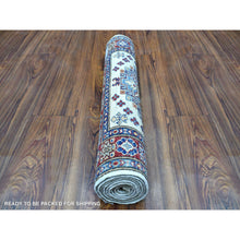 Load image into Gallery viewer, 2&#39;6&quot;x6&#39;9&quot; Hand Knotted Super Kazak With Colorful Geometric Medallions Pure Wool Ivory Oriental Runner Rug FWR411930