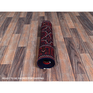 2'2"x4'4" Berry Red, Afghan Khamyab with Geometric Design, Hand Knotted, Soft and Shiny Wool, Vegetable Dyes, Short Runner, Oriental Rug Sh686 FWR4116