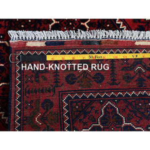 2'2"x4'4" Berry Red, Afghan Khamyab with Geometric Design, Hand Knotted, Soft and Shiny Wool, Vegetable Dyes, Short Runner, Oriental Rug Sh686 FWR4116