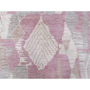 8'10"x11'9" Blush Pink Moroccan Berber With Arts And Crafts Hand Knotted Soft Natural Wool Oriental Rug FWR412494