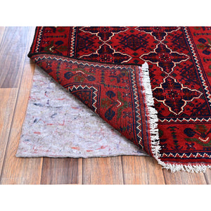 2'3"x4'8" Chili Red, Hand Knotted, Afghan Khamyab With Geometric Pattern, Pure Wool, Natural Dyes, Short Runner, Oriental Rug FWR4122