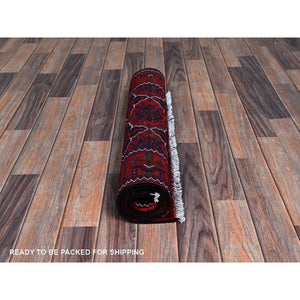 2'3"x4'8" Chili Red, Hand Knotted, Afghan Khamyab With Geometric Pattern, Pure Wool, Natural Dyes, Short Runner, Oriental Rug FWR4122
