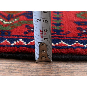 2'3"x4'8" Chili Red, Hand Knotted, Afghan Khamyab With Geometric Pattern, Pure Wool, Natural Dyes, Short Runner, Oriental Rug FWR4122