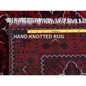 2'3"x4'8" Chili Red, Hand Knotted, Afghan Khamyab With Geometric Pattern, Pure Wool, Natural Dyes, Short Runner, Oriental Rug FWR4122