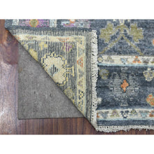Load image into Gallery viewer, 3&#39;3&quot;x10&#39; Hand Knotted Charcoal Black Angora Oushak With Colorful Motifs Organic Wool Oriental Wide Runner Rug FWR413382