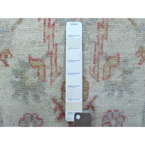 6'4"x9'6" Soft Wool Hand Knotted Ivory Afghan Angora Oushak With All Over Leaf Design Oriental Rug FWR413526