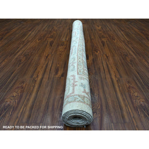 6'4"x9'6" Soft Wool Hand Knotted Ivory Afghan Angora Oushak With All Over Leaf Design Oriental Rug FWR413526