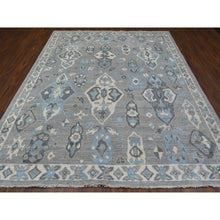 Load image into Gallery viewer, 8&#39;x9&#39;10&quot; Organic Wool Hand Knotted Gunmetal Gray Afghan Angora Oushak With Geometric Leaf Design Oriental Rug FWR413568
