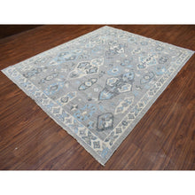 Load image into Gallery viewer, 8&#39;x9&#39;10&quot; Organic Wool Hand Knotted Gunmetal Gray Afghan Angora Oushak With Geometric Leaf Design Oriental Rug FWR413568