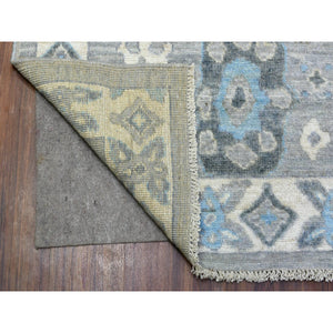 8'x9'10" Organic Wool Hand Knotted Gunmetal Gray Afghan Angora Oushak With Geometric Leaf Design Oriental Rug FWR413568