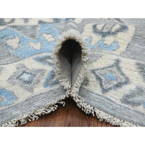 8'x9'10" Organic Wool Hand Knotted Gunmetal Gray Afghan Angora Oushak With Geometric Leaf Design Oriental Rug FWR413568